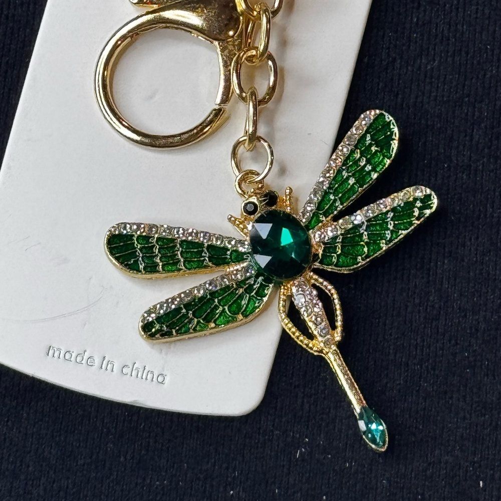 Mint BAG CHARM Sparkly Dragonfly Green Crystal Keychain/Purse Charm